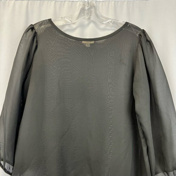 Lily White Womens Blouse Black 3/4 Sleeve Scoop Neck Sheer Lace USA M - Picture 6 of 10